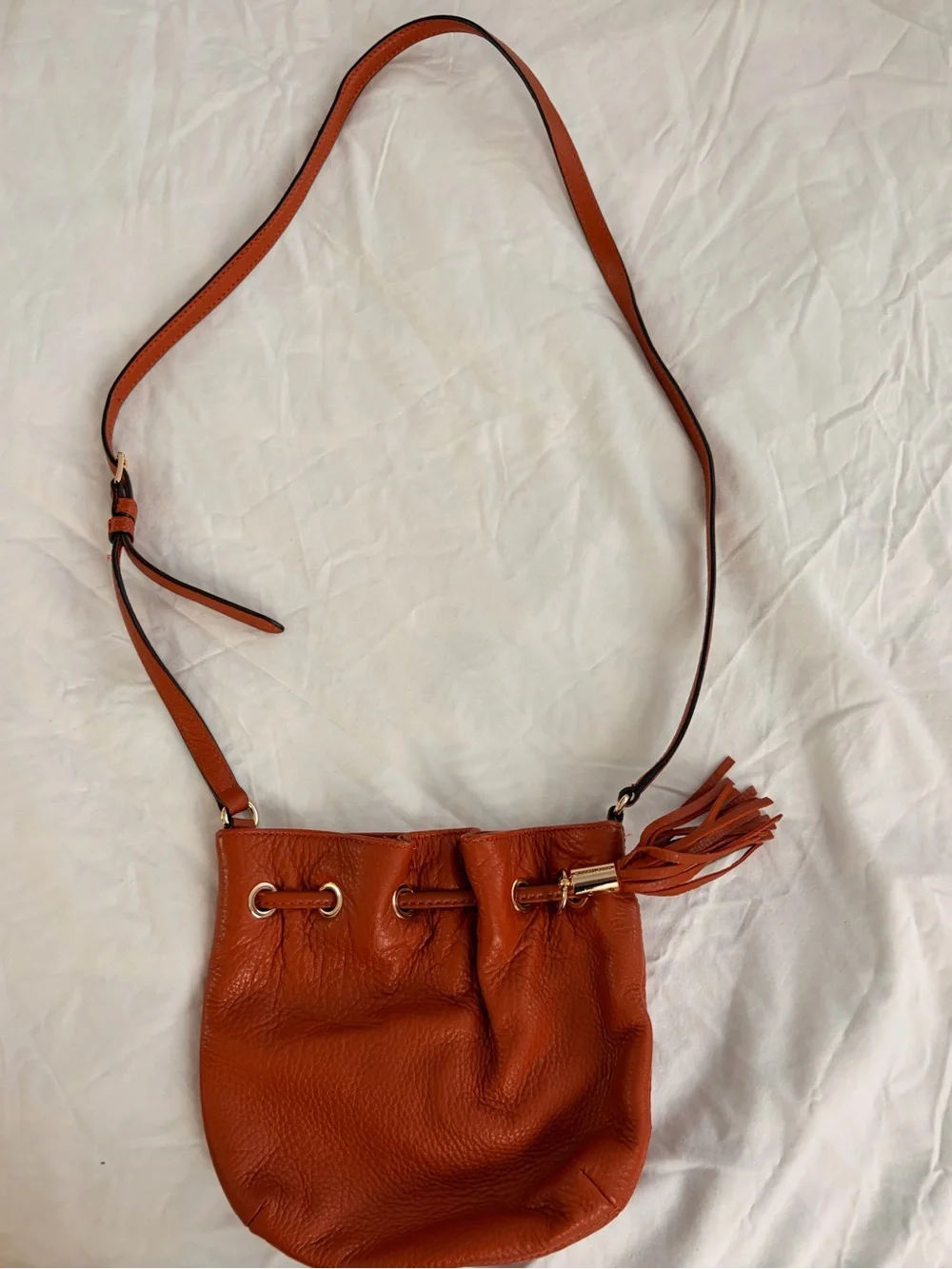 Michael Kors Orange Leather Bucket Crossbody